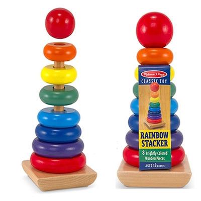 China Eco-friendly Rainbow Tower Stack High Wooden Building Block Ring Toy For Kids Colorful Beaded Early Education Children for sale