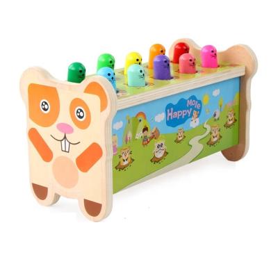 China Eco-Friendly Large Puzzle Baby Exercise Wood Arm Strength Wooden Hamster 10-Hole Toy For Toddler Parent-child Interactive Play for sale