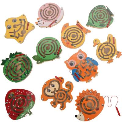 China Eco-friendly Educational Animal Wooden Puzzle Track Toy Magnetic Pen Ball Maze Kids Education Parent-child Early Intelligence Game for sale