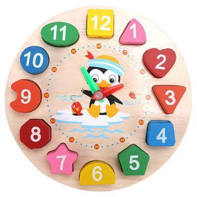 China Eco-friendly Wooden Clock Toys Children's Cognitive Digital Time Building Blocks Baby Threading Boys Girls Early Education Puzzle for sale