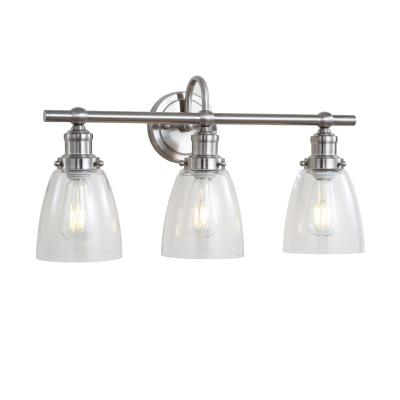 China Modern Industrial Design Swept Nickel 3 Lights Vanity Light Fixtures Indoor Modern Bathroom Wall Sconce With Bell Glass Clear Shade for sale