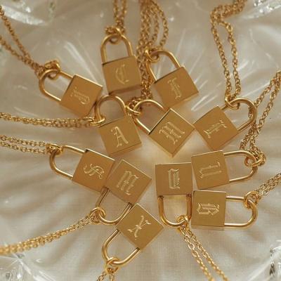 China NEW FASHIONABLE Trendy Stainless Steel Gold Plated Necklace 26 Letters Initial Necklace Old English Pendant Jewelry As Gifts for sale