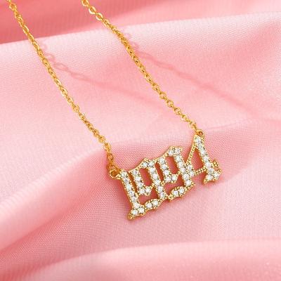 China FASHIONABLE Wholesale Custom Zircon Arabic Numeral Pendant Necklace 18K Gold CZ Plated Stainless Steel Birth Year Necklace For Best Gift for sale