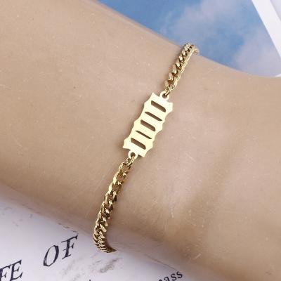 China Hot Sale TRENDY 000-999 Lucky Angel Number Bracelet 18k Gold Plated Stainless Steel Number Charm Bracelet for sale