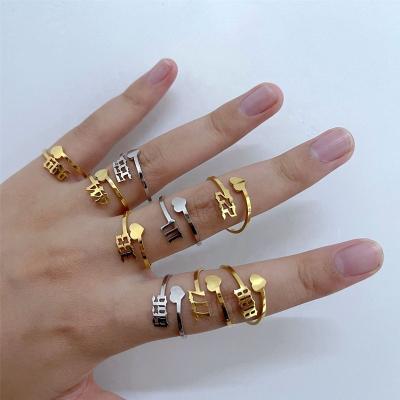 China 111 222 333 444 555 777 888 999 666 FASHIONABLE Lucky Angel Number Ring Adjustable Finger Rings Gold Plated Stainless Steel Rings for sale