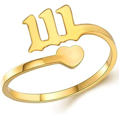 China TRENDY Heart Angel Number Rings 18k Gold 111 222 333 444 555 666 777 888 999 Stainless Steel Numerology Rings Gather For Women Girls for sale