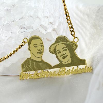 China 18k Gold Stainless Steel Photo Picture Personal Nameplate Necklace TRENDY Custom Cartoon Pendant Necklace as Family Gifts for sale