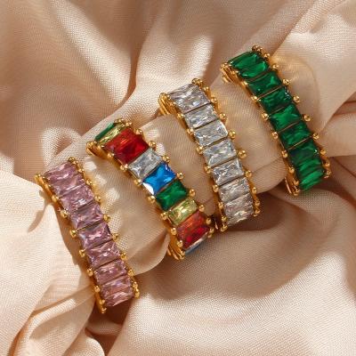 China FASHIONABLE Custom Exquisite Eternity CZ Zircon Diamond Ring Stainless Steel PVD 18k Colorful Gold Plated Wedding Ring for sale