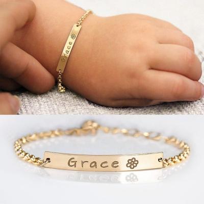 China Cute Personalized Custom Custom Adjustable Kids Nameplate Charm Bangle Bracelet Stainless Steel Name Letter Bar Bracelet for sale