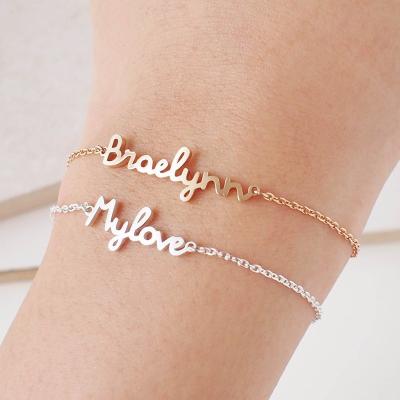 China FASHIONABLE Custom Women's Jewelry Stainless Steel Bracelet Name Letter DIY Personality ID Plate Adjustable Bracelet Bangle for sale