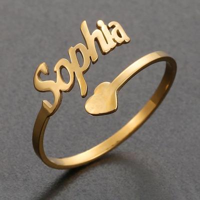 China Dropshipping TRENDY Custom Name Ring Personalized Letter Adjustable Ring Stainless Steel Couple Heart Rings For Women Men for sale