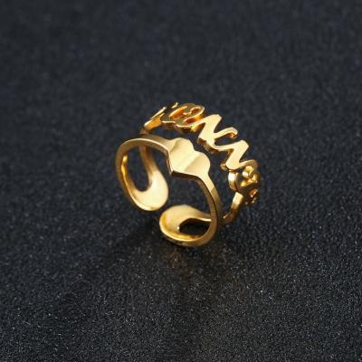 China TRENDY Custom 18k Gold Plated Stainless Steel Letter Name Layered Rings Jewelry Women Men Couple Open Adjustable Ring for sale