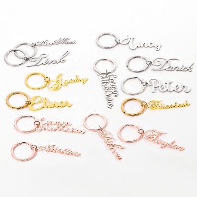 China Custom Mothers Day Name Letter Personalized Key Chain Engraved Stainless Steel Key Chain Nameplate Metal Key Chains For Women Men for sale