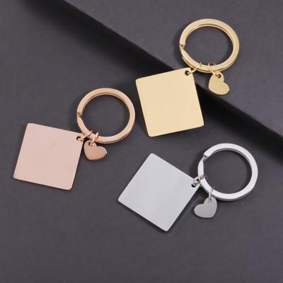 China Mother's Day Customized Engraved Logo Key Chain Key Ring Mirror Polished Stainless Steel Square Keychains For Promotion Gift for sale