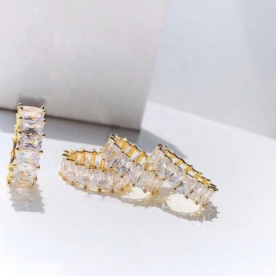 China FASHIONABLE Hot Sale D.C.A. Geometric Zircon Baguette Ring 18k Gold Plated Jewelry Bling Full Pave Crystal Diamond Ring for sale