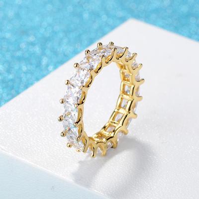 China TRENDY Fashion Silver Gold Plated Wedding Diamond Ring For Women Square CZ Eternity Band Stack Baguette Cubic Zirconia Ring for sale