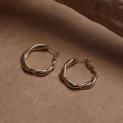 China FASHIONABLE punk style gold circle brass earrings for women 925 silver circle twist earring hoops Huggie statement earring for sale