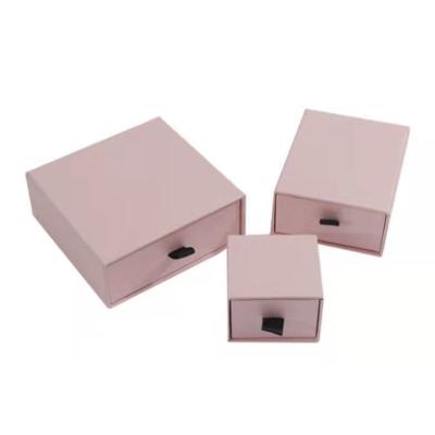 China Cardboard New Arrival Custom Logo Printed Luxury Necklace Jewelry Box Pull Out Boxes Drawer Cardboard Pink Paper Jewelry Box for sale