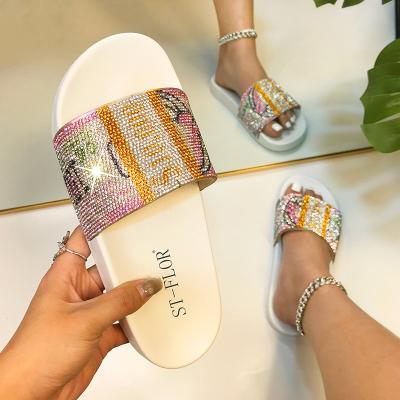 China Outdoor Rhinestones Flip Flops Bling Colorful Slippers Diamond Dollar Shoes Female Girl Ladies Sandals Fashion Trend Women's Wear for sale