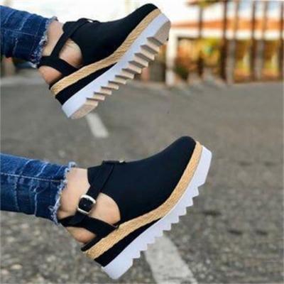 China Straw Strap Thick Bottom Flat Buckle Woman Wedge Shoes Women's Vintage Fashion Trend Sandals Assemble Shoes Female Summer for sale