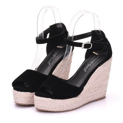 China Fashion Trend Stylish Sandals Women Wedges Shoes Fashion Platform High Heels Sandals Women Open Toe Platform Wedges Straw Braid Velvet Sandals for sale