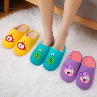 China Soft Slippers Cartoon Flip Flops Warm Indoor Home Children Winter Fur Slippers Flat Ball Plush Slippers 2021 for sale