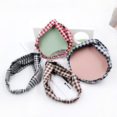 China UNIQ AH062 Fashionable Hair Decoration Cloth Simple Grid Cloth Headband Stripped Grid Bohemian Ladies Hair Bands Elastic Cross Headbands for sale