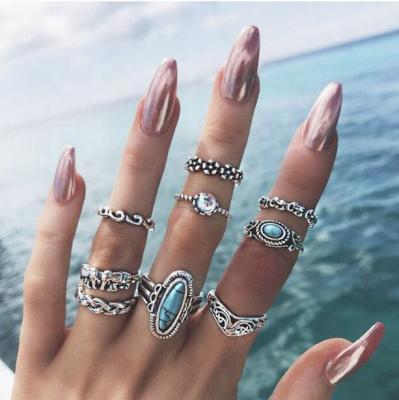 China UNIQ CLASSIC Women Rings Set Knuckle Gold Gypsy Rings For Girls Vintage Gem Crystal Rings for sale