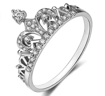 China UNIQ CLASSIC Women Crown Princess Queen Platinum Plated Tiara Ring Tiny CZ Rings Gift Girl Promise Ring for sale