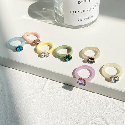 China UNIQ Cute Trendy Cute Candy Color Acrylic With Rhinestone Finger Ring for sale