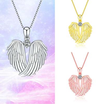 China UNIQ CLASSIC Birthstone Necklace Angel Wings Pendant Shiny Rhinestone for Women Jewelry Gifts for sale