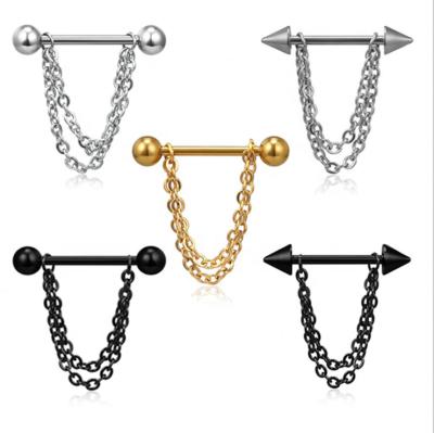 China FASHIONABLE UNIQ 14G Stainless Steel Nipple Tongue Rings For Women CZ Nipplering Barbell Chain Body Piercing Set Jewelry for sale