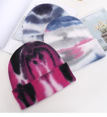 China UNIQ UHAT002 Winter Plain High Quality Dye COMMON Tie Dye Beanie Hat Soft Acrylic Knitted Custom Beanies Knit Beanie Tie Dye Hat for sale