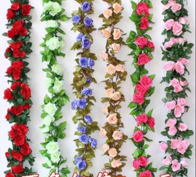 China Decoration 2.2M 16 Rose Heads Silk Rose Rattan Hanging Artificial Silk Rose Rattan Silk Flower Bouquet for Wedding Backdrop Garden Rattan for sale