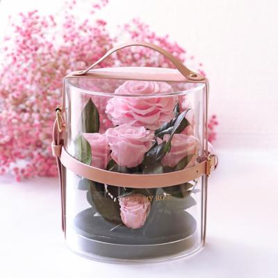 China Date Forever Rose Eternal Rose Glass Dome Dried Light Saved Rose Glass Dome LED Rose Valentine Gift Preserved With Leather Band for sale