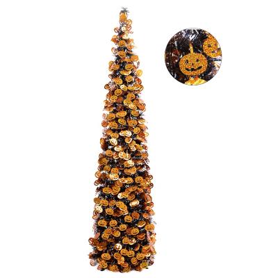 China Halloween Pumpkin Noise Shining Glitter Tinsel Halloween Decorative Trees Light for Party Home Decoration Halloween for sale