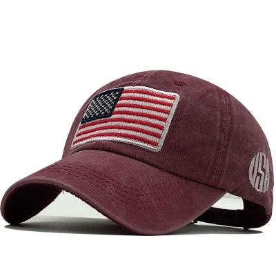 China Waterproof Wholesale Cotton Washed USA Flag Custom Embroidered Dad Hat for sale