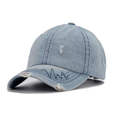 China COMMON Wholesale Blank Denim 6 Panel Embroidered Custom Distressed Dad Hat for sale