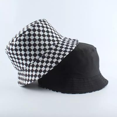 China Factory Wholesale Reversible Black Plaid Bucket Hat Cotton Verified Custom Logo for sale