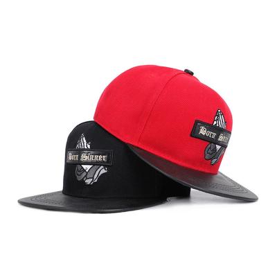 China Factory COMMON High Quality Custom Embroidery Snapback Two Tone Hat With Leather Brim for sale