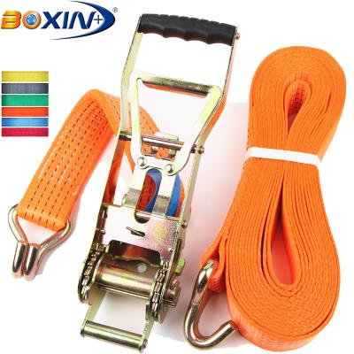 China Polyester Polyester Cargo Lashing Ergo Ratchet Tie Down Strap With Double J-Hook for sale