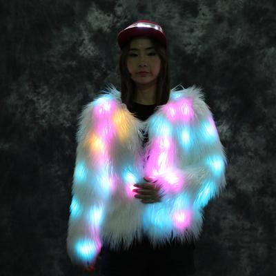 China from above & Women Tees Flash LED Light Jacket Colorful Luminous Winter Long Fur Sweater Praise Coat Outwear Stage Birthday Fancy Dance Costumes for sale