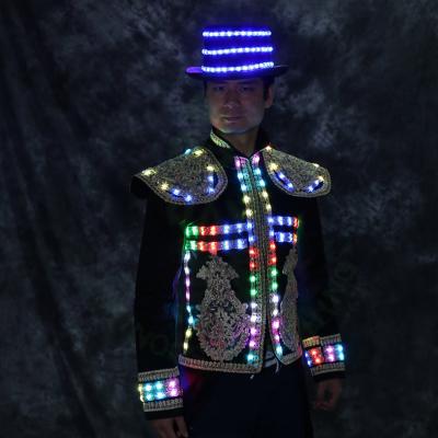 China New Hot Selling Hip Hop Jazz Hat Stage Performance Luminous Halloween Instant Lighting Magic Hat LED Polyester Hat With Rechargeable Battery for sale