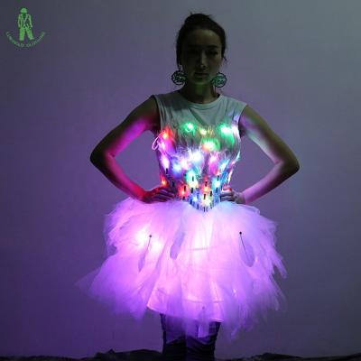 China Ballroom Show Club Stage Dancer LED Ballet Dress Ballerina LED Wedding Costume Tutu Dress Luminous Dress Lights Led Dance Costume for sale