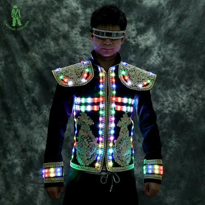 China from above & Luminescent Color Changing Bullfighter Clothes LED Matador Suit Stage Show Nightclub Tees Party LED High Quality Light Up Suit for sale