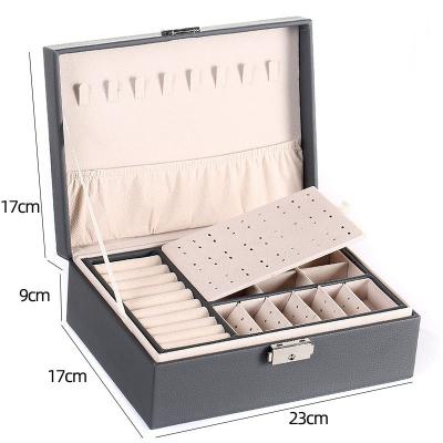 China New Large Capacity Leather Jewelry Box Travel Multifunctional Necklace Earring Ring Storage Box Gift Eco-friendly Jewelry Storage for sale