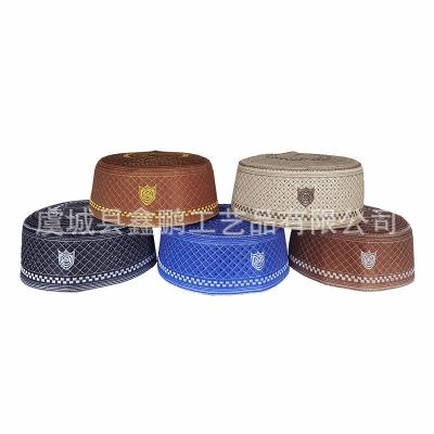 China Factory Wholesale High Quality Arab Indian Islamic Men Hat Embroidered High Quality Flat Surface Muslim Prayer Hat Can Be Customized for sale