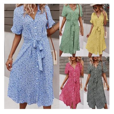 China New Summer Women's Breathable Dress Hot Selling Waist Tie Casual Elegant Printing Comfortable Wholesale for sale