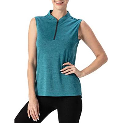 China Women Gym Yoga Shirts Workout Shirts Anti-Static Sleeveless Tops Sporty Running V-Neck Pullover Zip Up Golf Tennies Shirts for sale