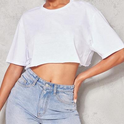 China Anti-Wrinkle OEM Fitness Logo Cotton Women Crew Neck Custom White T-Shirt Crop Tops Women 2022 for sale